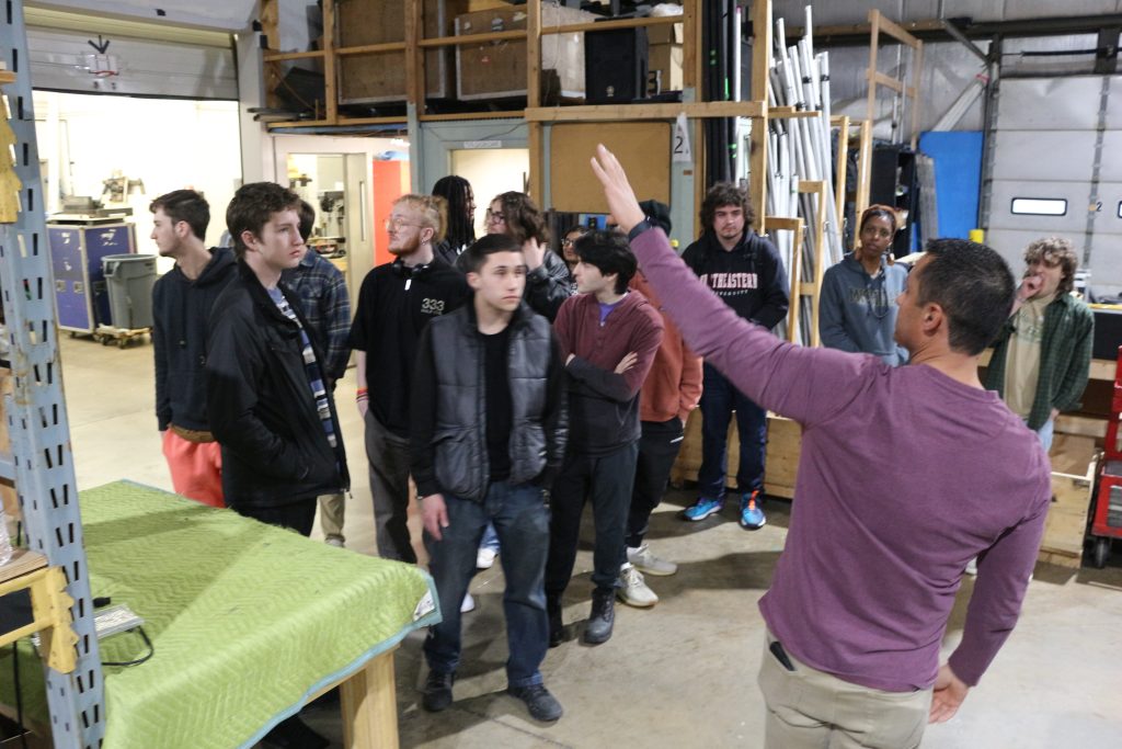Justin Cheshire with members of FLCC's Sound Reinforcement/Live Recording Class