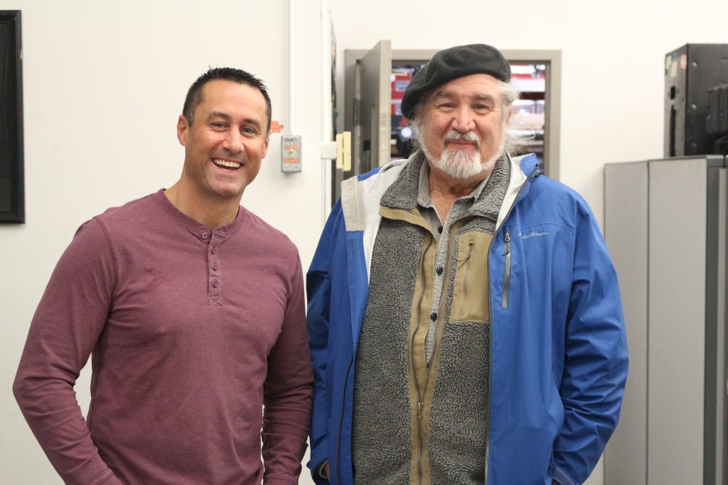 Justin Cheshire and Bob Potter, Instructor of FLCC's Sound Reinforcement/Live Recording Class and Owner of Cabin Fever Recording